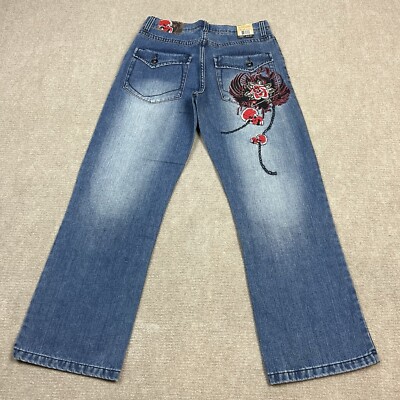 2000's archive 刺繍 grunge denim pants Vintage Y2K Ninety Six North Baggy Denim Jeans Skull Embroidered