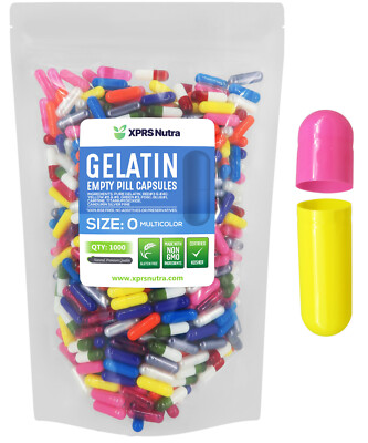 Size 0 Multi Color Empty Gelatin Capsules Gelcaps Pills Kosher Caps