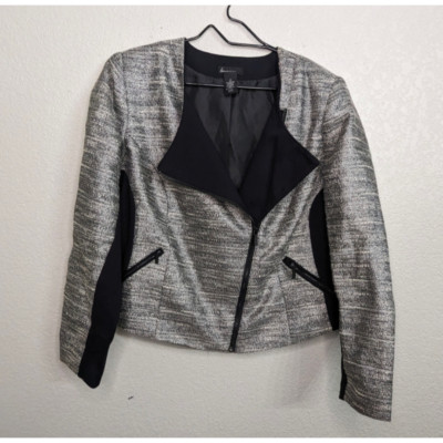 Lane Bryant Silver Black Metallic Jacket Diagonal Full Zip Wing Collar Fall 20