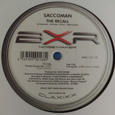 Saccoman~The Recall~Picotto Answer Mix~Call Up Mix~Techno DJ 12''~FAST SHIPPING!