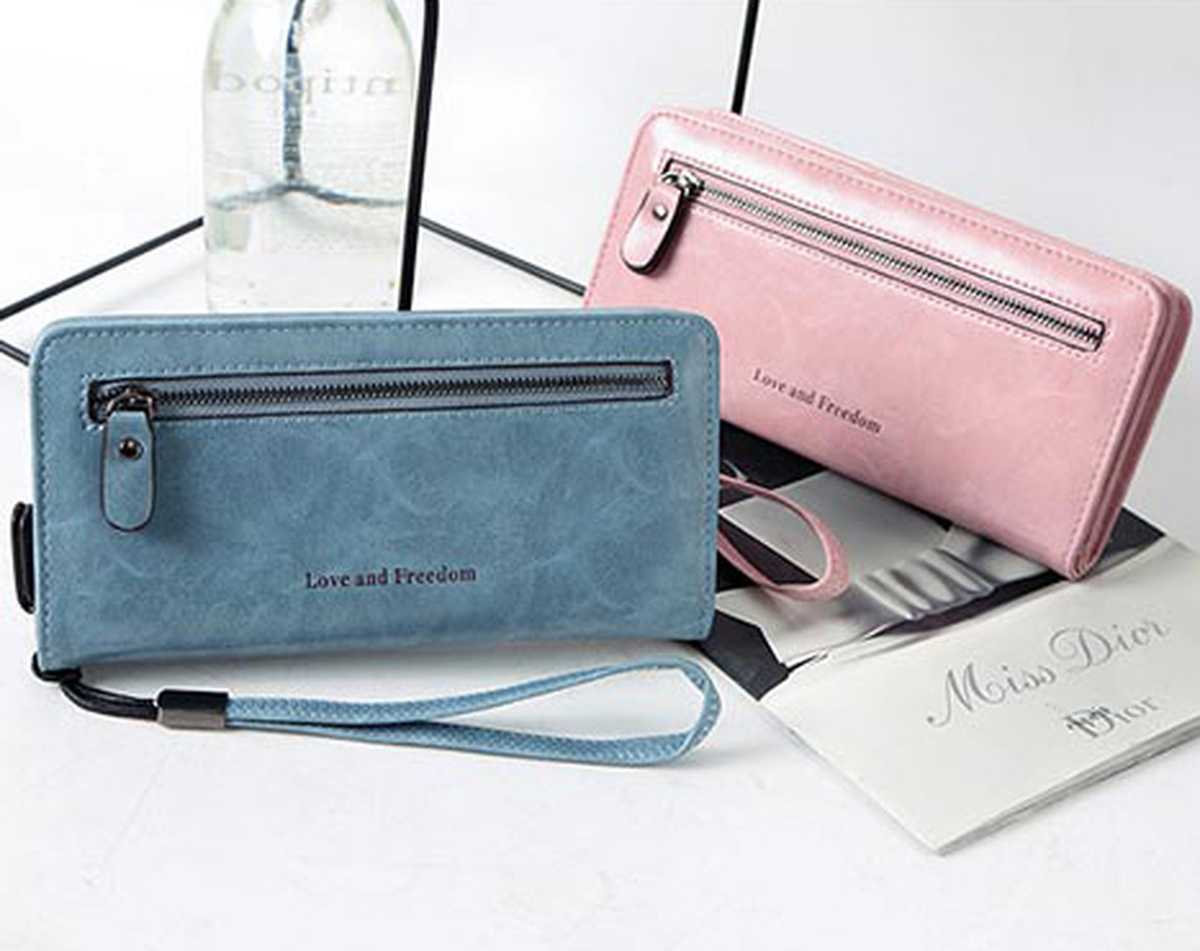 Women Wallet Large Leather Zip Around Card Holder Organizer Ladies Clutch? AG Wallets Women Double Zipper Peacock Blue RFID Wallet  main image 2