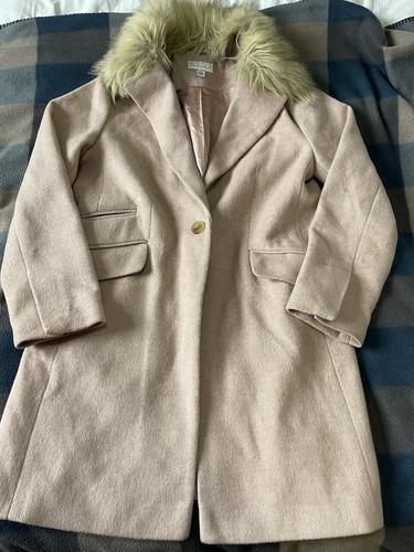 Topshop Pink/nude Coat Size 10 removable fur collar 💜