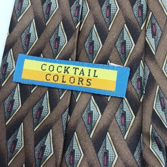 Silk Neck Tie Brown Geometric Patterned Mens Clas… - image 4