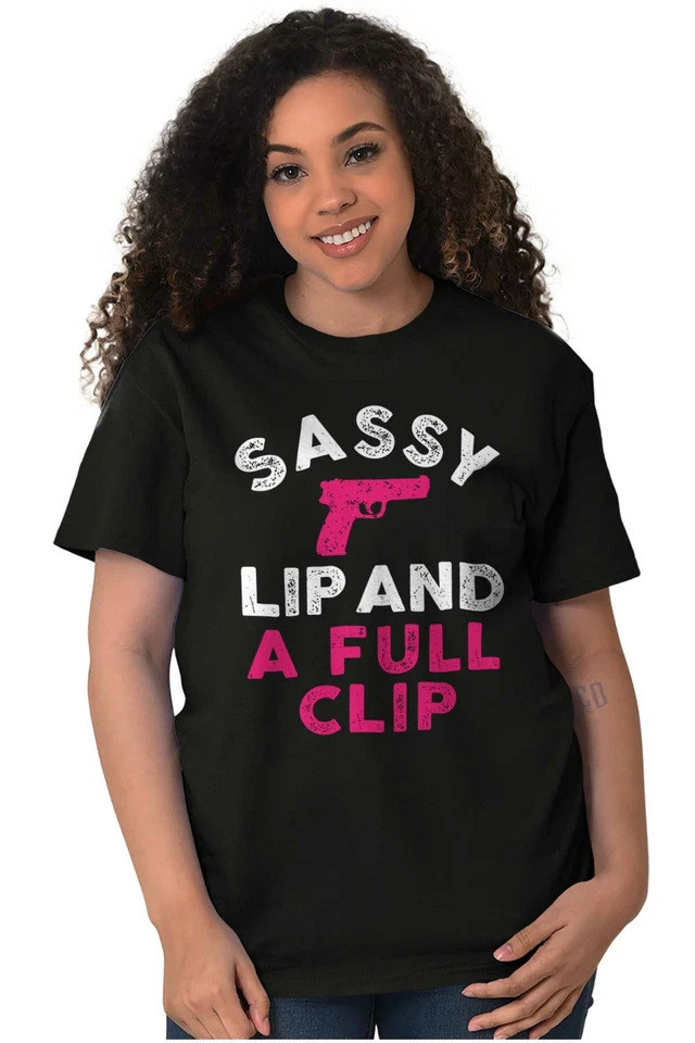 Camiseta Camiseta Funny Pro Guns Sassy Lip and A Full Clip Mujer Gráfica Cuello Redondo Foto 4 de 4