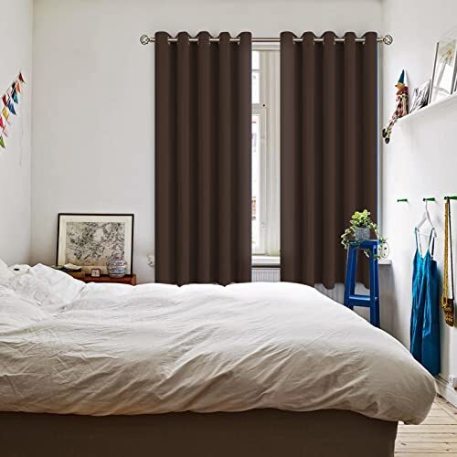 Blackout Curtains for Bedroom - Grommet Thermal 70"W x 63"L (Pack of 2) Brown - Picture 2 of 6