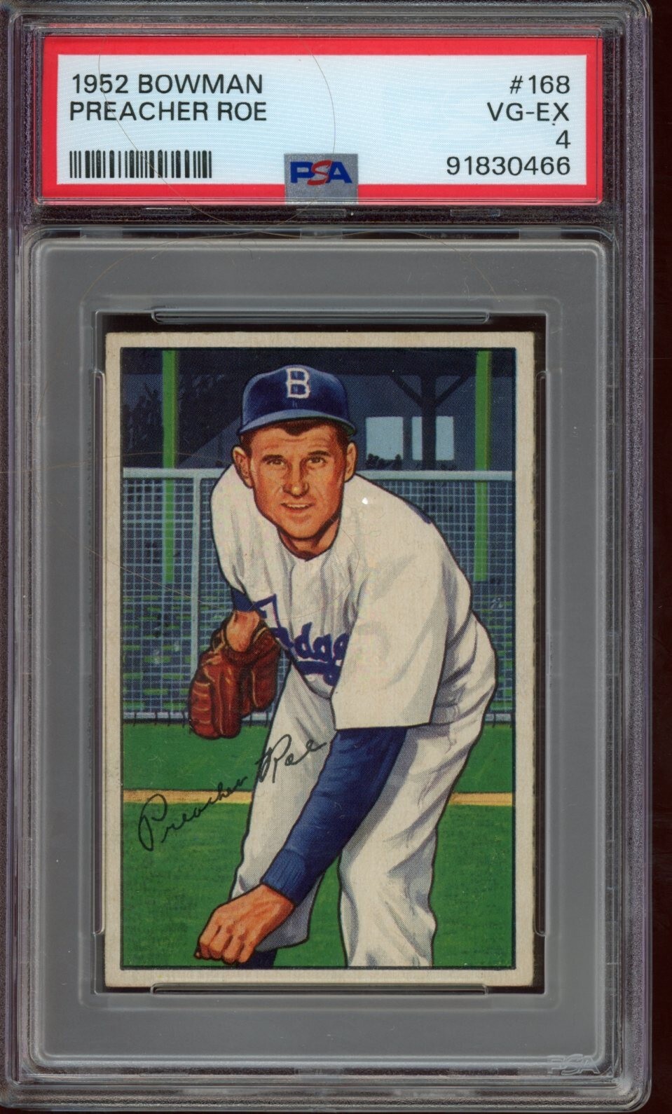 1952 Bowman #168 Preacher Roe - PSA 4 **NICE CENTERING**