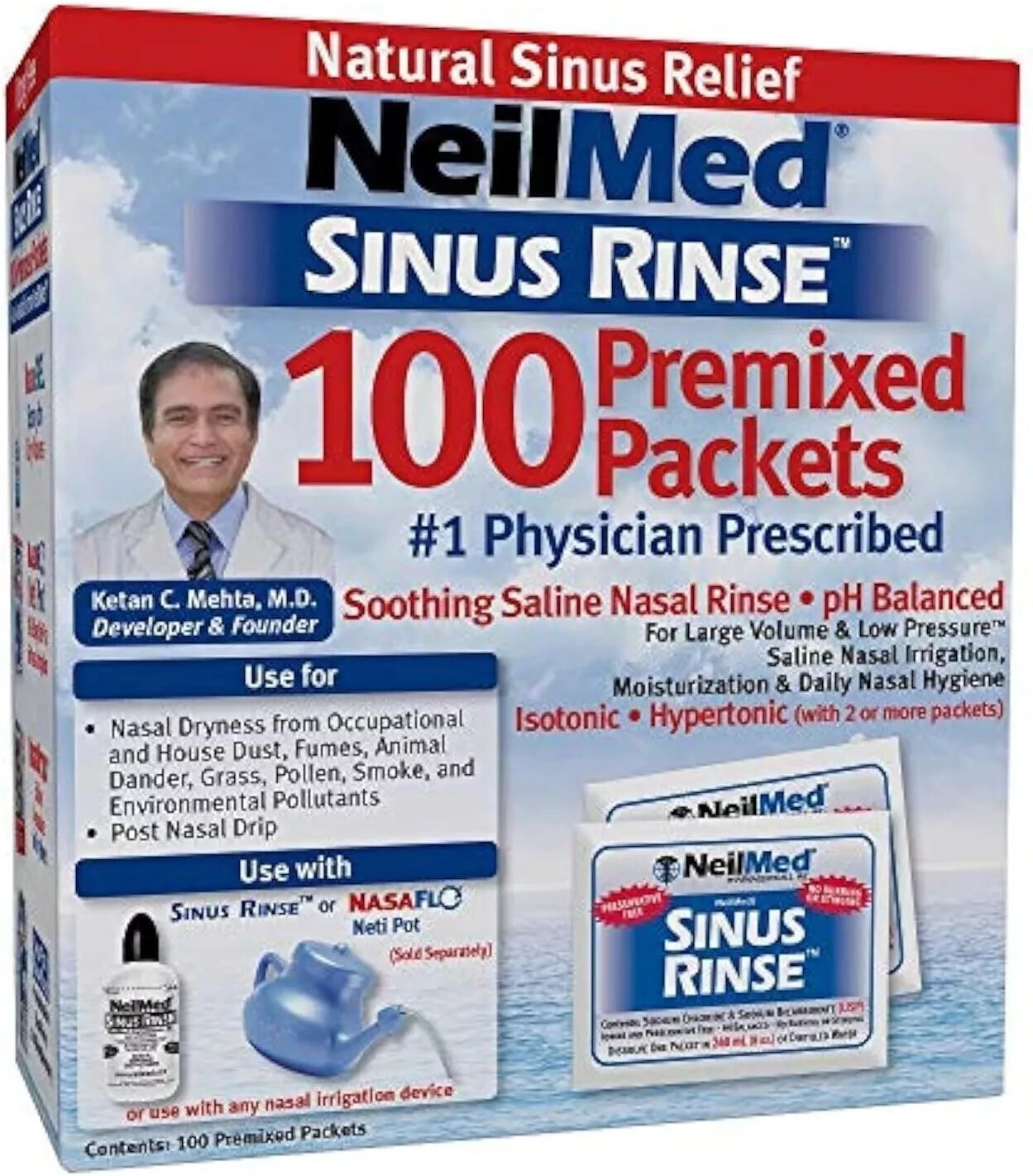SM NeilMed Sinus Rinse All Natural Relief 100 Premixed Packets