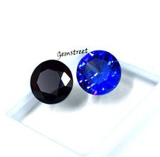 7 Ct Natural Black Diamond Blue Sapphire Pair Set Round Cut Ring Size Gemstone