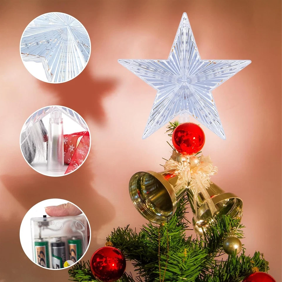 LED Weihnachtsbaumspitze Stern Lichter Christbaumspitze Tannenbaum Stern Licht - Bild 3 von 4