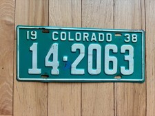 1938 Colorado License Plate - Gloss Finish (Clear Coat)