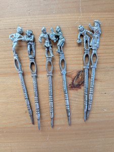 Set of 6 Sterling SIlver Olive Cocktail Picks Musicians 1940s 1950s 28 Grams