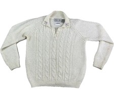 Vtg Cottage Grandmacore Cable Knit Embroidery Collared Sweater Womens Medium