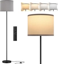 Image of Dimmable Floor Lamp with Remote Grey Shade Black Pole 153cm with 9W Bulb