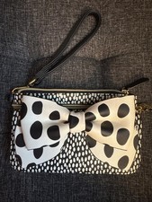 Betsey Johnson Black White Polka Dot Bow Wristlet Clutch