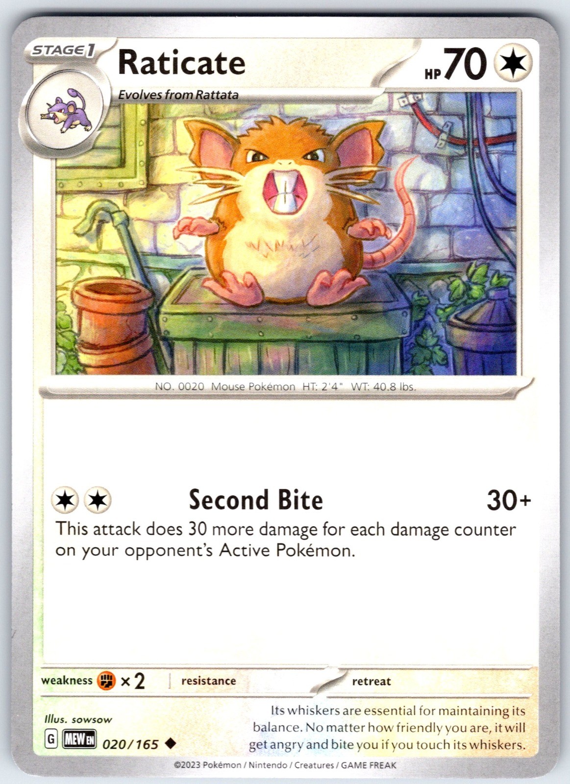 Raticate Uncommon SV: Scarlet & Violet 151 020/165 NM