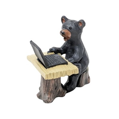 Black Bear on Computer Figurine   Rustic for Cabin, Lodge, or Home Office