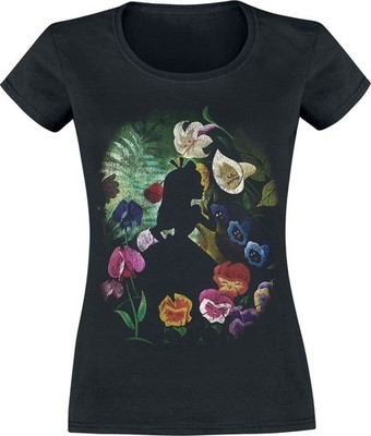 Alice im Wunderland T-Shirt Damen Black Flower schwarz