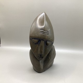 Hand Carved Stone Sculpture Abstract Face Bust Grey Tribal Art AP#543