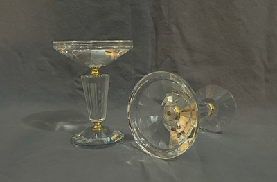 Valerie Parr Hill Crystal Clear 6'' Faceted Glass Pedestals (gold) Set of 2