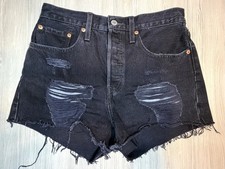 Levi's 501 Original Denim Shorts Women's W27 Black Distressed Raw Hem 56327-0268