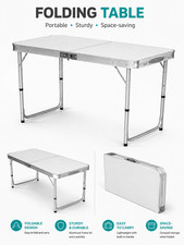 4FT Folding Camping Table Adjustable Height Portable Picnic Table Garden BBQ Des