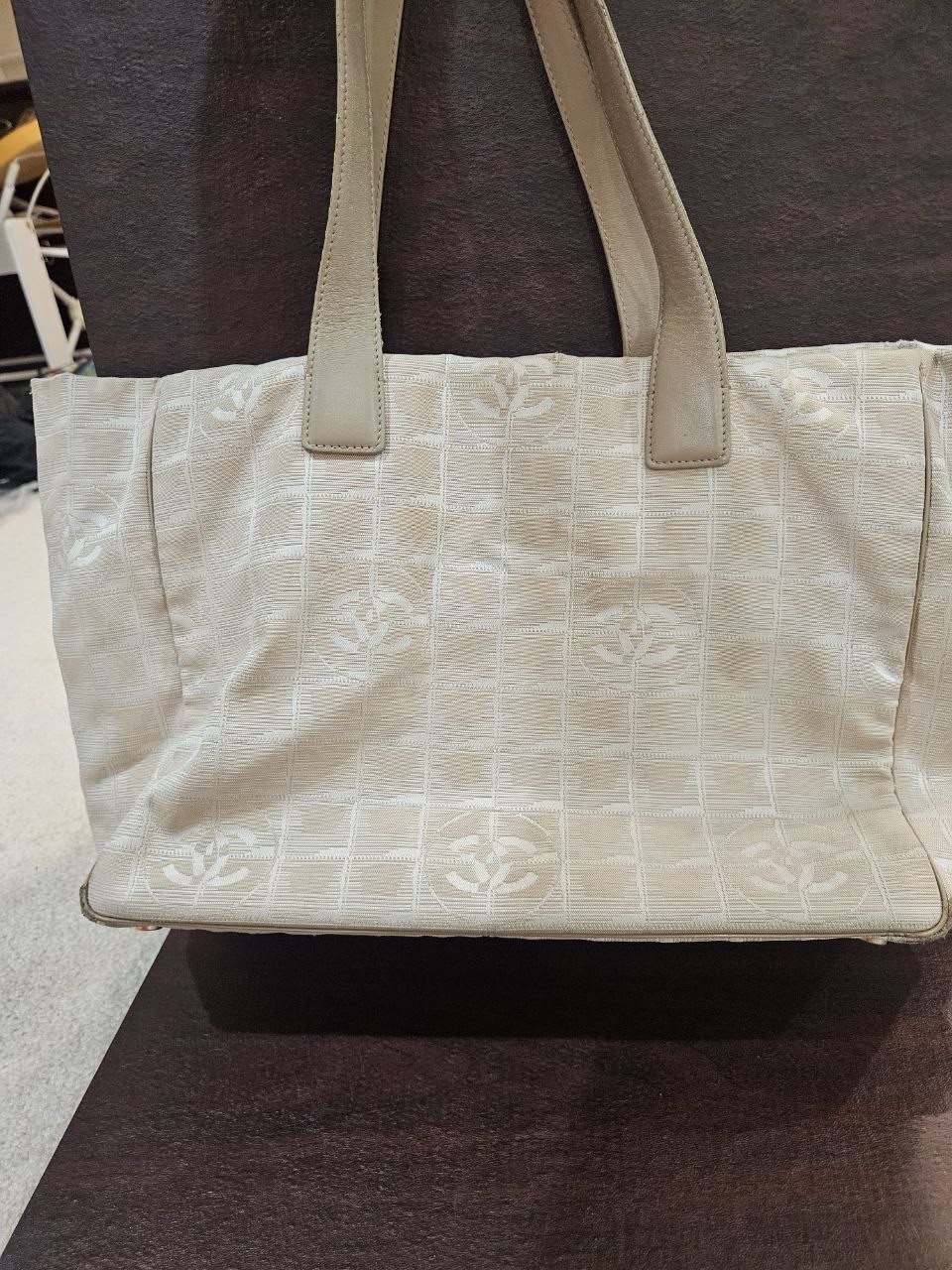 CHANEL Travel Line Tote Medium Beige Fabric/Leather/Nylon