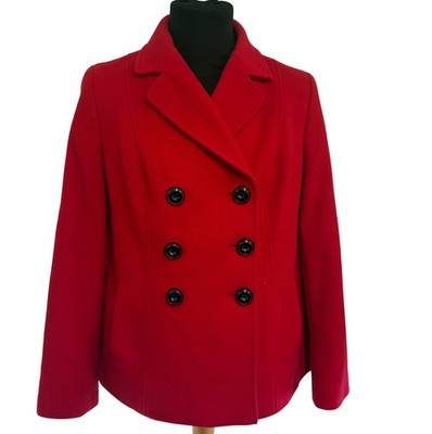 Precis Red Wool Cashmere Blend Pea Coat Jacket Women's Size 14