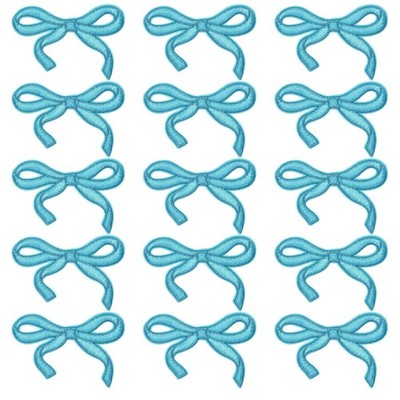 15Pcs Bow Iron on Patches Cute Bow Embroidered Patches,Light Blue,3x2 Inch