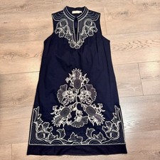 Tory Burch Dress Navy Embroidered Voile Coverup Tunic Small S Sleeveless