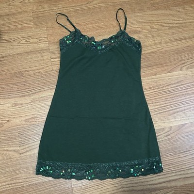 Vintage Green Y2K Cami Tank Top Sequins Lace