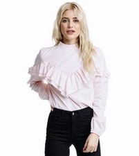 NWT Women  s Ruffled Long Sleeve 100 Cotton Blouse Size M