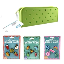 Pen + Gear Silicone Pencil Pouch, Neon Green + Art 101 Charm Packs - Lot of 4