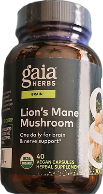 Gaia Herbs Lion s Mane Mushroom Brain & Nerve Support Vegan 40 Caps Exp 02/28