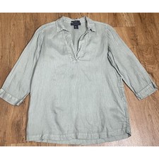 Tahari Women’s Light Green Popover Tunic Top 100% Linen 3/4 Sleeves Size Small