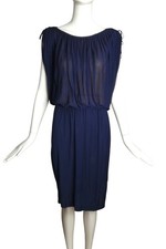 HALSTON- 1970s Blue Silk Jersey Pleat Dress, Size 8