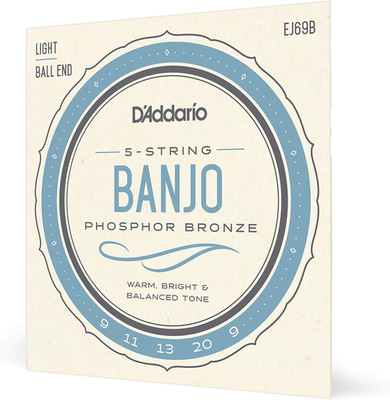 Banjo Strings, Phosphor Bronze, EJ69B, Light Gauge 9-20, 5-String Set, Pack of 1