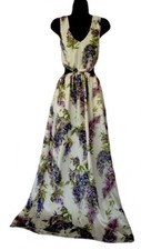 Express Women’s Purple Floral Grape Cutout Maxi Silk Blend Dress XS $108