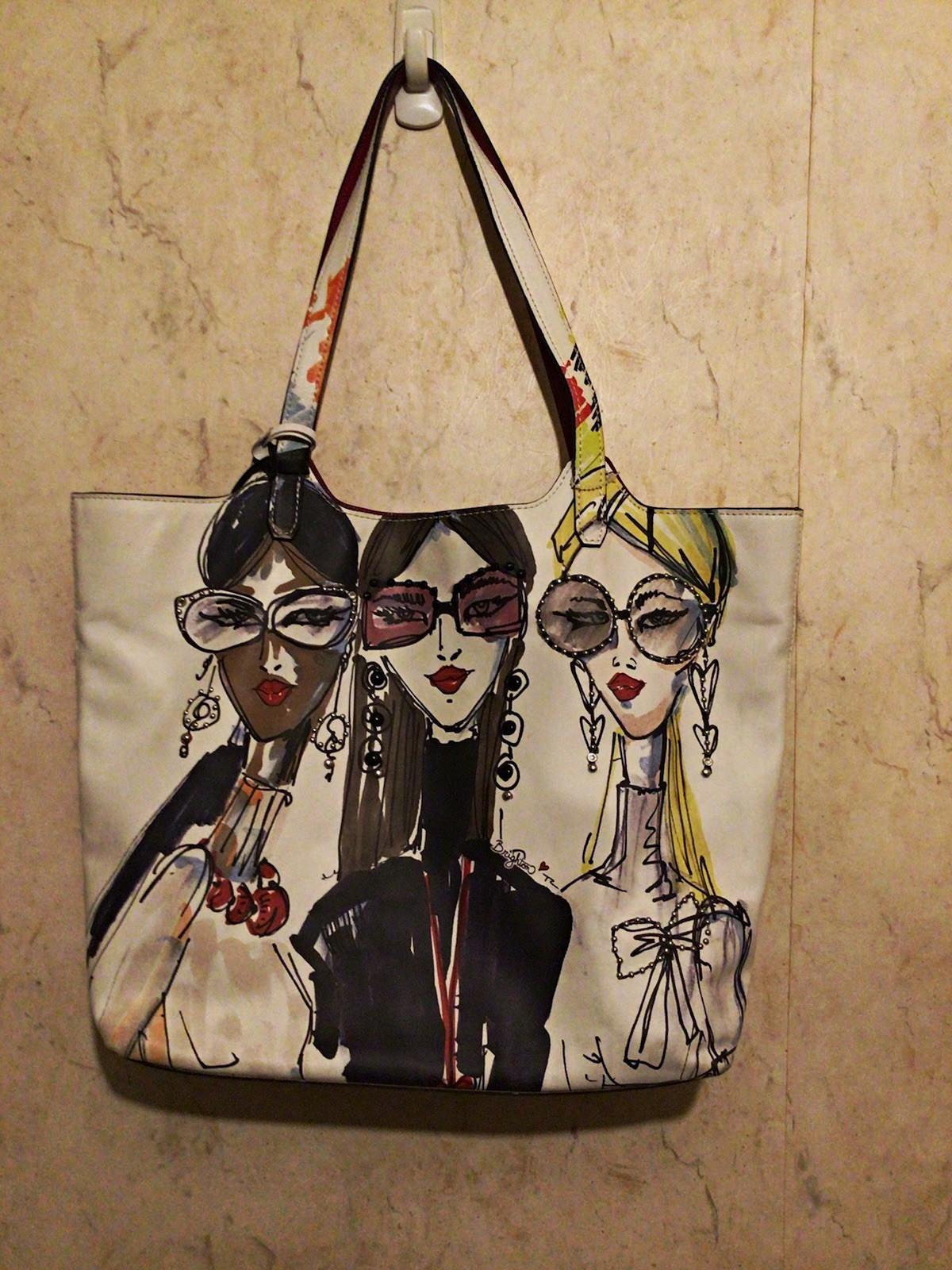 Brighton Large Tote Multicolor Graphic Print Zip Top, Lined, Inner Pockets Charm