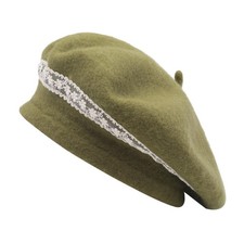 Wool French Beret Hat for Women Girls Solid Color Artist Beret Cap Lace Olive...