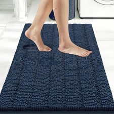 Chenille Navy Bath Mat Non Slip Quick Dry Absorbent Microfiber Rug Washable
