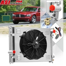 2 Row Aluminum Radiator Shroud Fan Fit 05-09 Dodge Charger Magnum Chrysler 300
