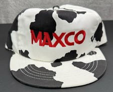 Vintage Maxco Ready Mix Snapback Hat Black White Cow Spots Camo Made In USA