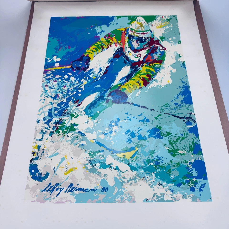 Placa Serigráfica Leroy Neiman Firmada Esquiador Impresión Enmarcada 29"x22.5" Necesita Marco Foto 4 de 4