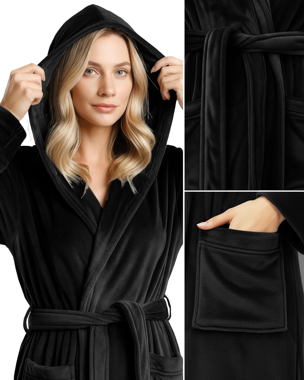 NY Threads Premium Womens Robe with Hood, Plush Fleece Long Bath Robe for Wom...