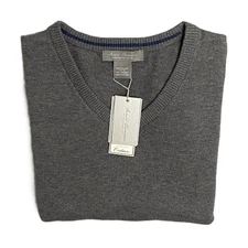 Daniel Cremieux V-Neck Sweater Men's XL Pima Cotton Cashmere Blend Gray NEW