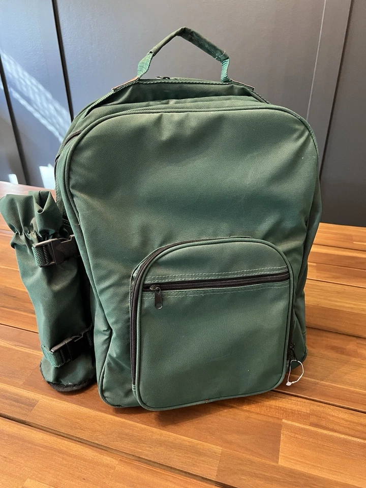 Mochila aislada deportiva de picnic de vino verde bosque nueva sin etiquetas servicio para 4 Foto 2 de 3