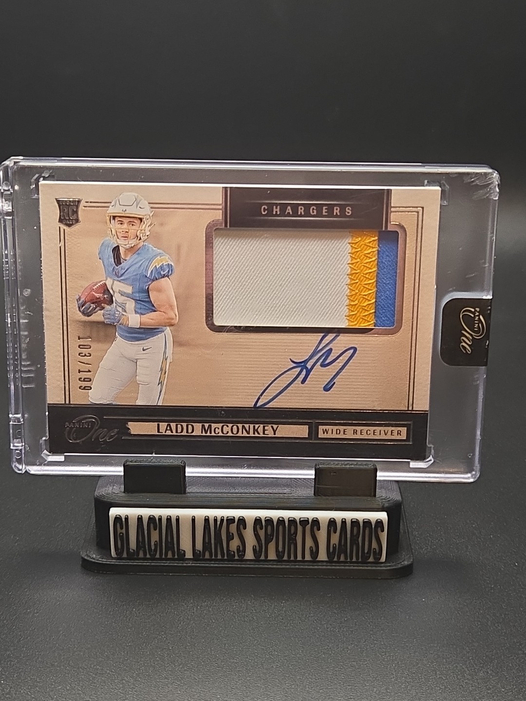 2024 Panini One Football Ladd McConkey /199 RPA Chargers Rookie Patch Auto