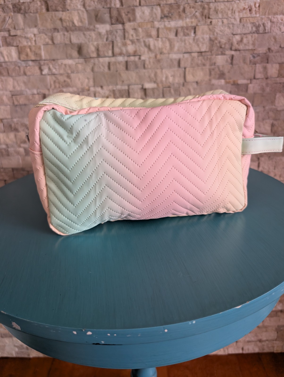 Personalized "C" Initial Preppy Patch Rainbow Makeup Bag Set 2 Pcs image 4