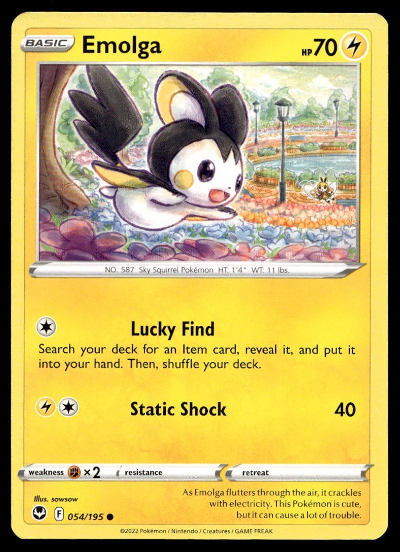 Emolga 54/195 Pokemon Card Silver Tempest  Common 70 HP Near Mint RS