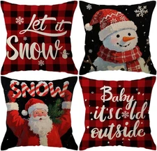 ULOVE LOVE YOURSELF 4pack Winter Snow Throw Pillow 18" x (Pack of 4), Red 